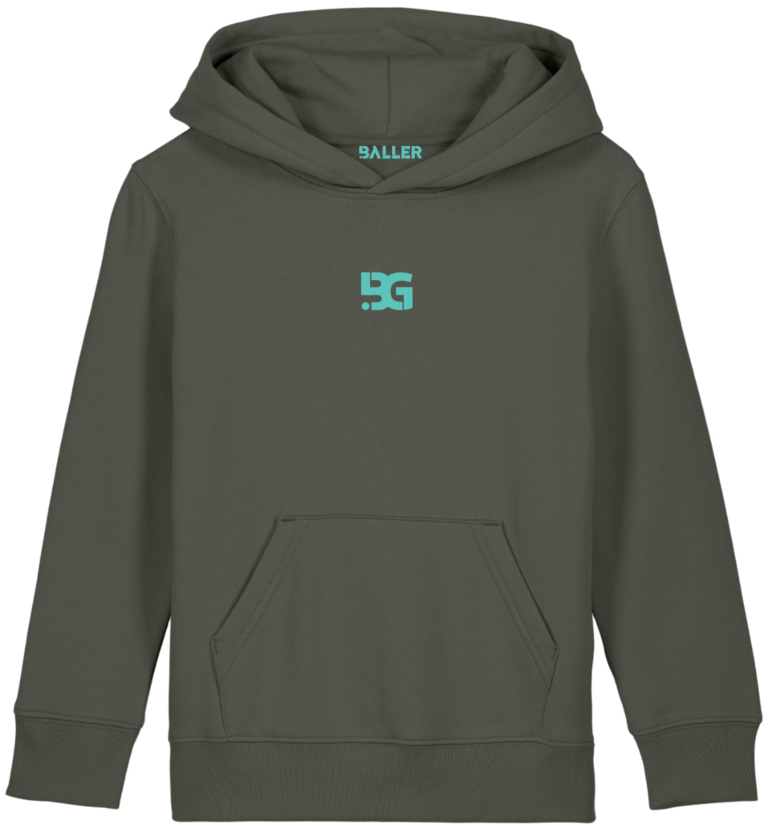 Gray hoodie with a logo on the chest against a white background